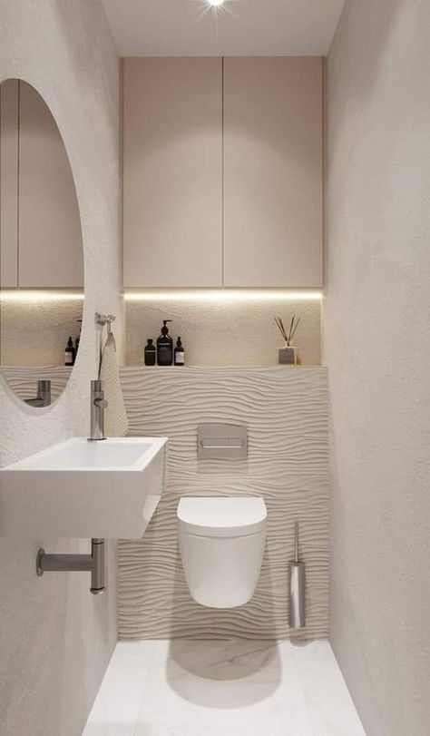 Small Toilet Design, Small Downstairs Toilet, Toilet And Bathroom Design, Toilet Room Decor, Small Toilet Room, Small Bathroom Interior, Wallpaper Bathroom, Organization Bathroom, Inspiration Bathroom