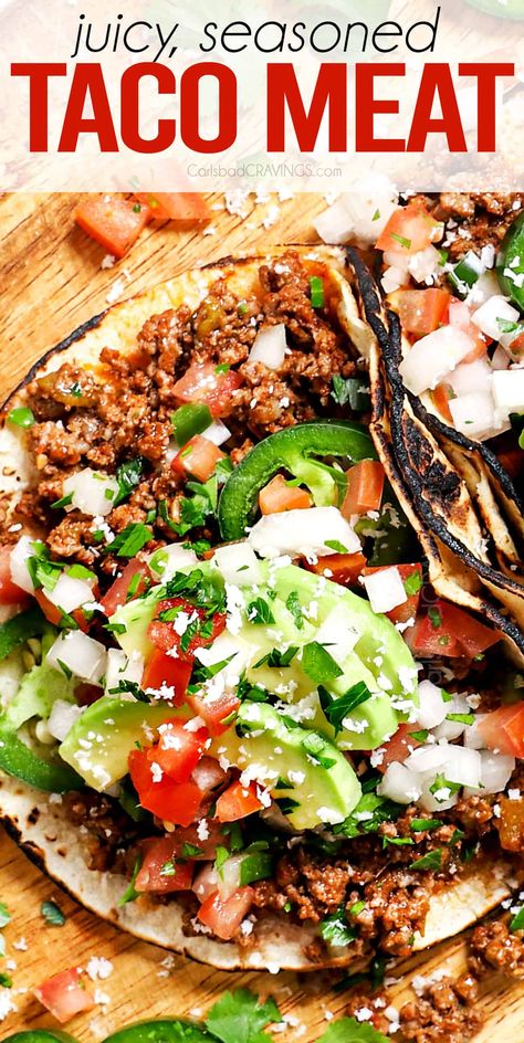 Homemade Taco Meat Recipe Homemade Taco Meat, Taco Ground Beef, Best Taco Meat, Best Taco Meat Recipe, 30 Minute Meals Chicken, Taco Meat Recipe, Avocado Corn Salsa, Taco Meat Recipes, Carlsbad Cravings