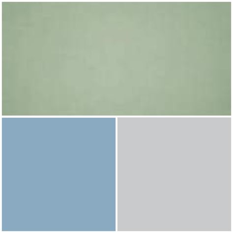 Sage green, dusty blue, light grey Dusty Blue Sage Green Color Palette, Dusty Blue And Grey Bedroom, Sage Green And Blue Room Aesthetic, Sage And Light Blue Bedroom, Green Blue Grey Bedroom, Dusty Blue And Sage Nursery, Dusty Blue And Sage Green Bedroom, Sage Green And Light Blue Color Palette, Colour Palette With Sage Green