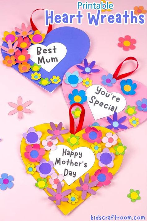 Heart Wreath Craft, Mothers Day Crafts Preschool, Mothers Day Cards Craft, Diy Mother's Day Crafts, Kids Craft Room, Mother's Day Activities, Folding Origami, Mothers Day Crafts For Kids, Heart Crafts