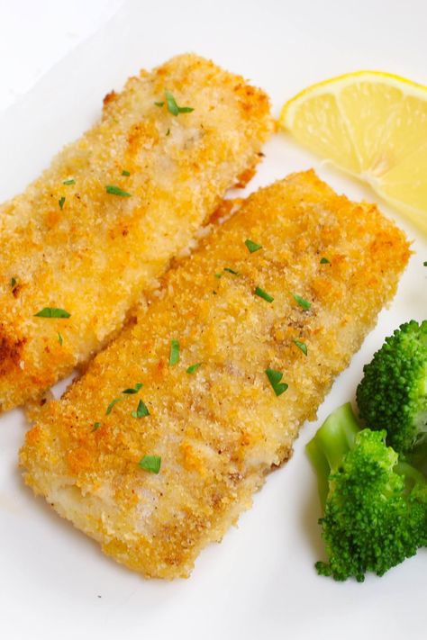 Baked breaded haddock fillets garnished with fresh lemon and served with a side of broccoli Haddock Fillet Recipe, How To Cook Monkfish, Breaded Haddock, Baked Haddock Recipes, Baked Haddock, Haddock Recipes, Fish Recipes Baked, Baked Fish Recipes, Fish Dinner Recipes