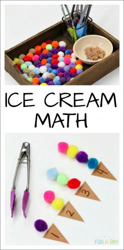 Ice Cream Numbers - preschool summer math that explores fine motor skills, counting, one-to-one correspondence, and more early math skills Ice Cream Math, Matematik Prasekolah, Summer Math, Ice Cream Theme, Summer Preschool, Numbers Preschool, Math Game, Early Math, Math Activities Preschool