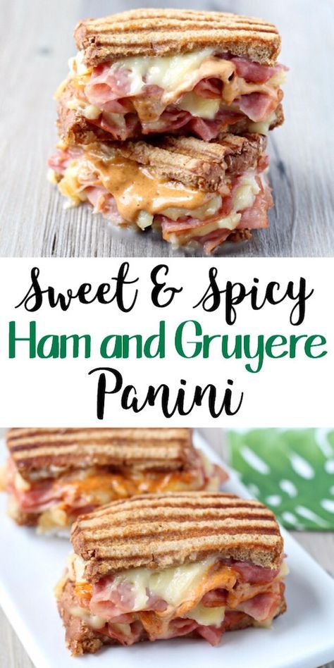 This Sweet & Spicy Ham & Gruyere Panini is a grown up take on a… Best Panini Recipes, Panini Press Recipes, Sandwich Recipes Panini, Spicy Ham, Box Sandwich, Sandwich Vegetarian, Panini Recipes, Panini Sandwiches, Sandwich Ideas