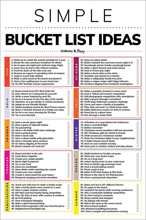 100+ Simple Bucket List Ideas (list image). Challenge List Ideas, Things To Do Before 50 Bucket Lists, Simple Summer Bucket List, Free Bucket List Ideas, Travel Challenge Ideas, Self Care Bucket List Ideas, Fun Goals Ideas, 100 Bucket List Ideas, Small Bucket List Ideas