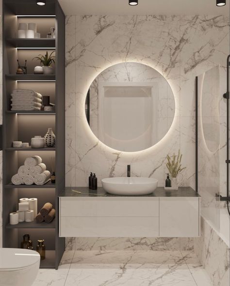 Cabinet Ideas For Bathroom, Washroom Vanity Designs, High End Bathroom, Mirror Toilet, Bathroom Interior Design Modern, Toilet Room Decor, Bathroom Design Layout, Washroom Decor, Washbasin Design