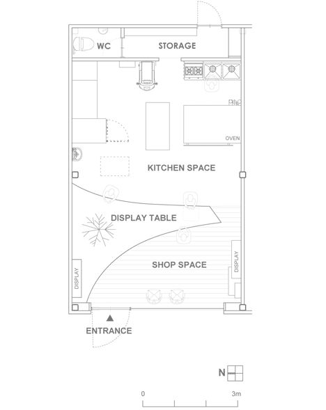 Bread Table bakery by Airhouse Design Office Shop Layout Ideas, Bakery Kitchen Layout, Plywood Display, Cafe Layout, Bread Table, Cafe Floor Plan, Bakery Shop Interior, Mini Cafe, Bakery Shop Design