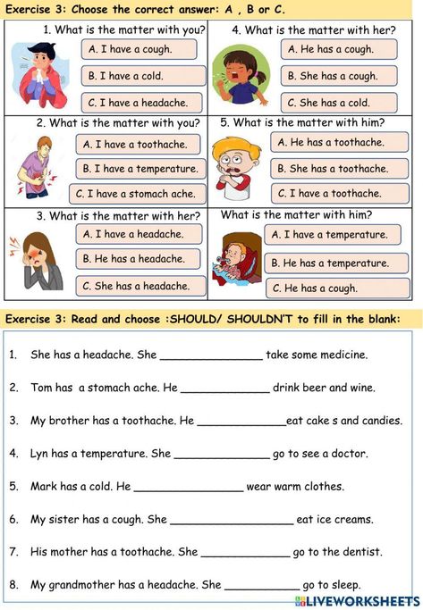 Health problems Vocabulary Games For Kids, Teach English To Kids, Kindergarten Phonics Worksheets, English Worksheets For Kindergarten, English Teaching Resources, Health Activities, English Grammar Worksheets, Phonics Words, Phonics Kindergarten