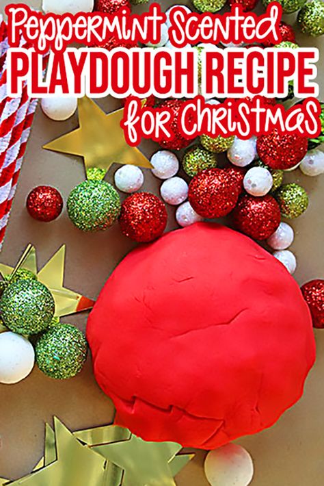 No Cook Peppermint Playdough Recipe Playdough Recipe Christmas, Peppermint Playdough Recipe No Cook, Christmas Play Dough Recipe, Scented Playdough Recipe No Cook, Peppermint Playdough Recipe, Homemade Christmas Playdough, Diy Christmas Playdough, Christmas Playdough Ideas, Christmas Party Ideas Preschool