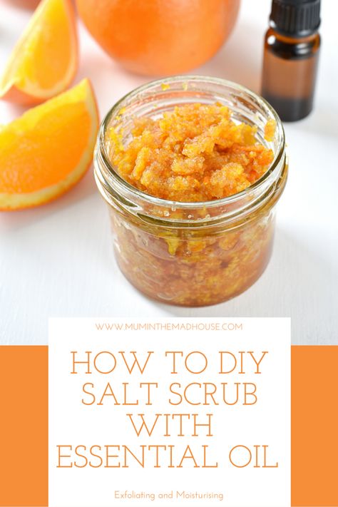 This DIY Salt Scrub with essential oils is exfoliating and moisturising. It is simple to make and really effective yet gentle on the skin and free from any nasties. Salt Scrub Recipe Essential Oils, Salt Exfoliating Body Scrub, Diy Body Scrub With Essential Oils, Epsom Salt Body Scrub Recipes, Epson Salt Scrub Recipes, Salt Scrubs Diy, Salt Scrubs With Essential Oils, Epsom Salt Scrub Diy, Epson Salt Scrub