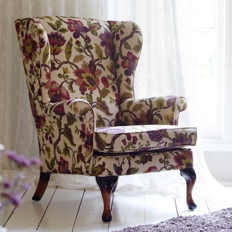 Parker Knoll Penshurst Wing Chair in Sanderson Fabric Wing Chair Upholstery, Vintage Wingback Chair, Modern Upholstery Fabric, Parker Knoll, Sanderson Fabric, Diy Ottoman, Wingback Chairs, Upholstery Armchair, Living Room Upholstery