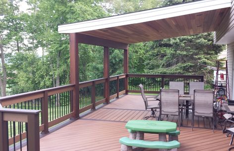 Roof Covered Structure Photos - Mercury Decks Roof For Deck Ideas, Covered Deck Off Master, Deck Ideas With Covered Area, Add Deck To Front Of House, Deck Partially Covered, Roof On Deck Ideas, Second Floor Covered Deck, Backyard Deck With Roof Ideas, Deck Overhang Roof