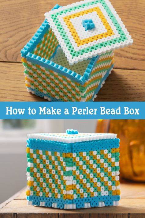 3d Perler Bead Box Patterns, Perler Beads Box Pattern, Perler Box Pattern, Easy Perler Beads Ideas 3d, Perler Bead Box Pattern, Perler Bead Diy, Unique Perler Bead Patterns, Perler Bead Easy, Melting Bead Ideas