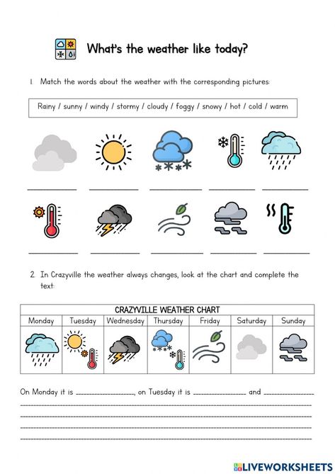 Weather In English, 2nd Grade Reading Worksheets, Weather Activities For Kids, Weather Like Today, Weather Worksheets, Weather Vocabulary, Teacher Motivation, Vocabulary Exercises, Seasons Months