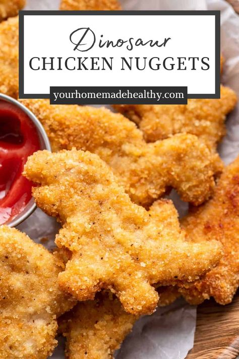 Healthy Chicken Nuggets Clean Eating, Dinasour Chicken Nuggets, Healthy Baked Chicken Nuggets, Dino Nuggets Recipe, Dino Nugget Recipe, Eggless Chicken Nuggets, Homemade Frozen Chicken Nuggets, Diy Dino Nuggets, Diy Chicken Nuggets Baked