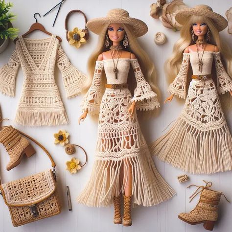 Crochet Your Own Barbie Fashion Collection with These Easy and Fun Designs Barbie Crochet Clothes, Casual Outfits Chic, Barbie Clothes Crochet, Old Money Brands, Crochet Barbie Patterns, Accessoires Barbie, Barbie Knitting Patterns, Sewing Barbie Clothes, Crochet Barbie