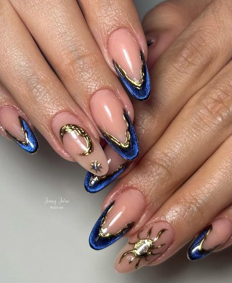 Brand Nails, Blue Gold Nails, Natural Acrylic, Magic Nails, Boat Cruise, Hippie Nails, Amazing Nails, Blue Acrylic Nails, Minimal Nails