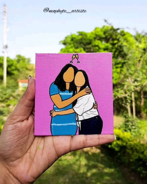 Friendship Paintings, Best Friend Canvas, Happy Rakhi, Disney Canvas Art, Disney Canvas, Friend Painting, Camera Art, Diy Birthday Gifts For Friends, Small Canvas Paintings