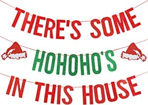 Red and Green Glitter There's Some Ho Ho Hos In This House Banner, Funny Christmas Banner Decorations, Christmas Party Banner for Xmas Holiday Party Home Office Fireplace Mantel Decorations Home Office Fireplace, Office Fireplace, Christmas Party Banner, Funny Christmas Decorations, Christmas Vacation Party, Banner Funny, Holiday Fireplace, Grinch Christmas Party, Christmas Sweater Party