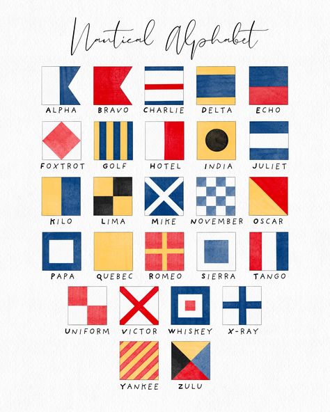 Nautical Flag Alphabet Print Nautical Graphic Design, Nautical Alphabet Letters, Nautical Flag Art, Nautical Fonts, 2025 Inspiration, Nautical Symbols, Luxury Showroom, Nautical Alphabet, Watercolor Nautical