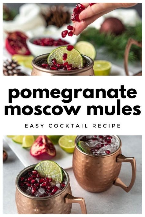 Christmas Moscow Mule, Pomegranate Moscow Mule, Pomegranate Gin, Cranberry Moscow Mule, Christmas Mocktails, Moscow Mules, Moscow Mule Recipe, Mule Cocktail, Mule Recipe