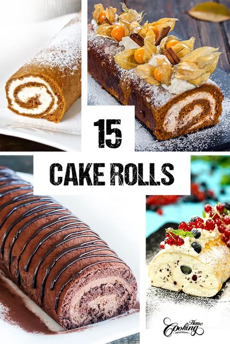 Chocolate Raspberry Yule Log, Angel Food Roll Cake, Chocolate Cake Roll With Peanut Butter Filling, Cake Rolls Design, Italian Cream Cake Roll, Eggnog Cake Roll, Christmas Rolls Dessert, Rolled Cake Design, Thanksgiving Swiss Roll Cake