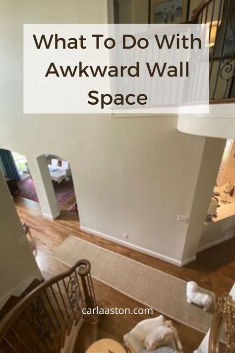 Click through to see 5 different awkward wall spaces and how to fill them to be beautifully designed! These common problems to wall decor do have a solution! #walldecor Fireplace Wall Decor Ideas Modern, Entryway Ideas Vaulted Ceiling, Decorate Tall Walls In Living Room, Gallery Wall For Tall Ceilings, Tall Photo Wall, Awkward Foyer Space, Tall Wall Decorating Ideas Living Room, Half Wall Molding Dining Room, Family Room Wall Decor Ideas Modern