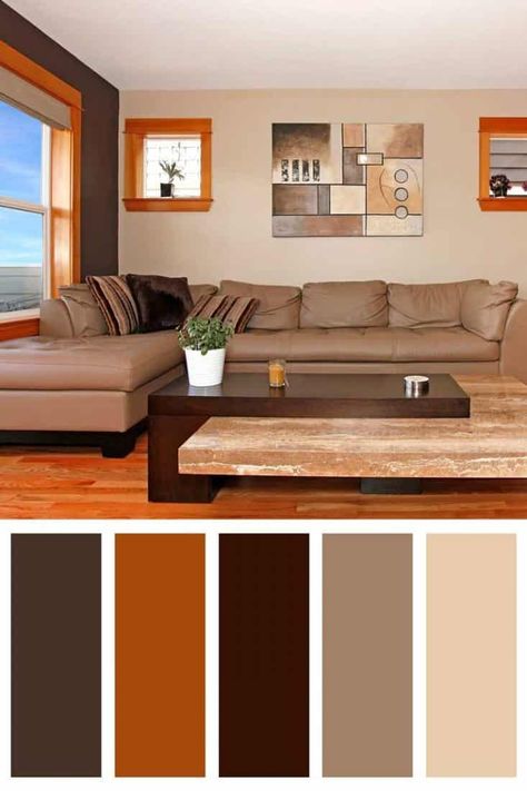 14 Living Room Color Schemes With Brown Leather Furniture - Home Decor Bliss Living Room Colour Design, Brown Sofa Set, Brown Leather Furniture, Brown Furniture Living Room, Brown Sofa Living Room, Monochromatic Room, Living Room Wall Color, Room Wall Colors, Modern Sofa Set