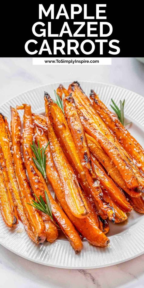 Maple glazed carrots are a perfect side dish for any meal and especially holiday dinners. They are simply brushed with simple ingredients of melted butter, maple syrup, and brown sugar then roasted until perfectly caramelized and fork-tender! Carrot Recipes Side Dishes, Maple Roasted Carrots, Carrot Dishes, Carrots Side Dish, Glazed Carrots Recipe, Maple Glazed Carrots, Baked Carrots, Easy Lunch Ideas, Roasted Vegetable Recipes