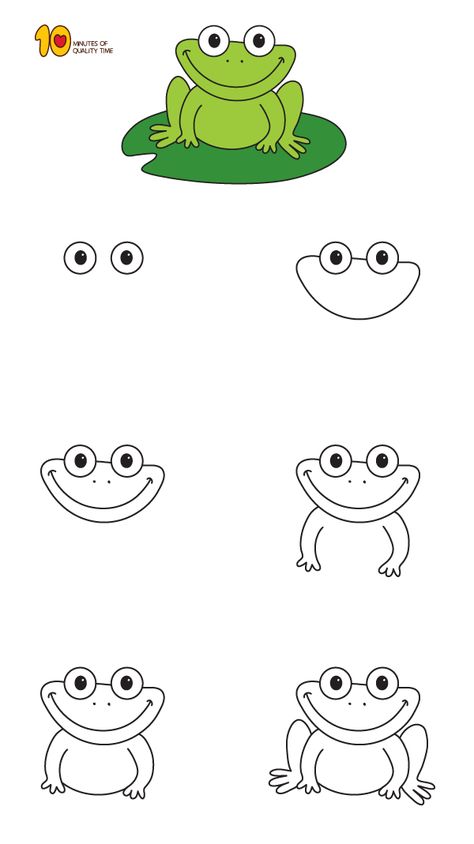 How To Draw a Frog Step by Step for Kids How To Draw Frog, Step By Step Animal Drawings, How To Draw A Frog, Children Art Ideas, Draw Frog, Frogs For Kids, Drawing Frog, Draw A Frog, Frog Canvas