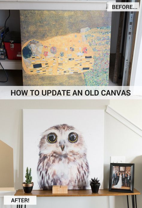 How to Update Old Canvas Art with a new tapestry, plus a good source for small tapestries: Society 6 Update Canvas Wall Art Diy, Paint Over A Canvas Picture, How To Make A Poster Look Like Canvas, How To Redo A Canvas Painting, Reuse Old Canvas Painting, Canvas Redo Diy, Repurpose Old Canvas Art, Painting Over A Canvas Picture, Canvas Repurpose