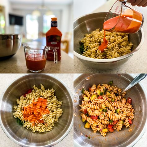 Catalina Pasta Salad - Lisa G Cooks Catalina Pasta Salad Recipe, Pasta Salad With Catalina Dressing, Catalina Pasta Salad, Catalina Salad, Crunchy Fruit, Catalina Salad Dressing, Fruit And Veggies, Rotini Pasta, Cheese Cubes