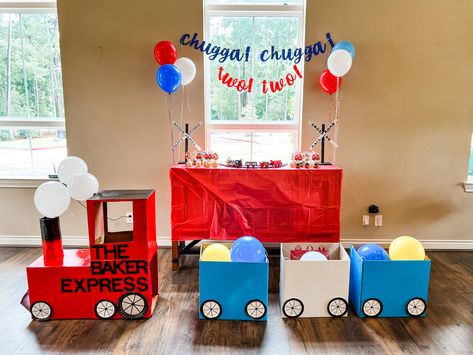 Train Line, Trains Birthday Party Theme, Chugga Chugga Two Two Centerpieces, Chugga Two Two 2nd Birthday, Train 3rd Birthday, Train Birthday Party Ideas, Train Birthday Party Centerpieces, Train Themed Birthday Party, Two Two Train Birthday Party