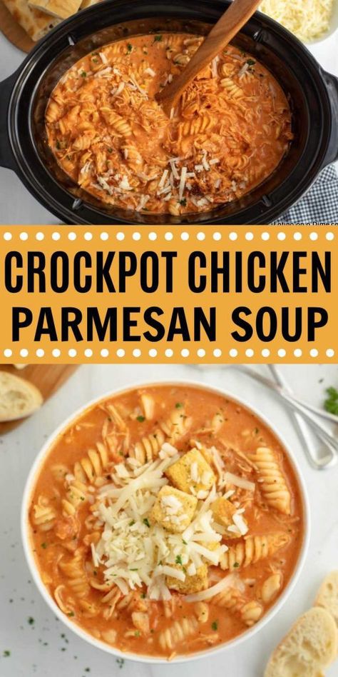 Apartment Meals For Two, Chicken Rotini Soup, Chicken Crockpot Recipes Soup, Dinner For Leftovers, Crockpot Chicken Parmesan Soup, Hotel Dinner Ideas Meals, Rotisserie Chicken Crockpot Recipes, Meals For Vacation, Protein Crockpot Recipes