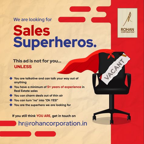 💥 Calling all Sales Superheroes! 💥 Do you have 5+ years of sales experience and are you a master at turning ‘no’ into ‘yes’? If you have the experience and the charm, we have the perfect role for you! Join us and shine bright in your sales career! ✨ . . . . . . . . . . #rohancorporation #rohanestate #sales #salesjobs #marketing #5years #expierence #salesstrategy #salesforce #salesperson #senioraccountant #accountant #secratory #job #jobvacancy #estate #jobopportunity #courier #bestchoice #j... Sales Career, Sales Strategy, Job Opportunities, Career, Marketing, Turn Ons