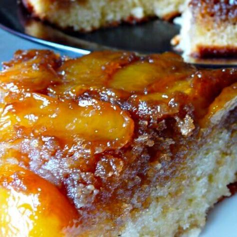 Peach Topping, Peach Upside Down Cake, Buttermilk Cake, Cake Mixes, Peach Desserts, Peach Cake, Peach Recipe, Upside Down Cake, Piece Of Cake