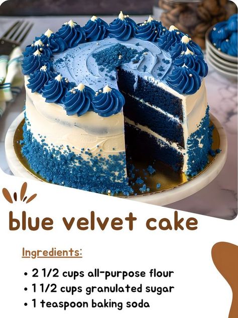 Alldelishes Blue Red Velvet Cake, Blue Heart Cake, Blue Velvet Cake, Black Forest Cheesecake, Blue Velvet Cakes, Bolo Red Velvet, Velvet Cake Recipes, 18th Bday, Beautiful Birthday Cakes