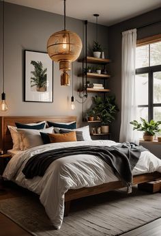 20 inspiring boho bedroom decor ideas to transform your space with earthy tones, eclectic patterns, and cozy textures. Urban Modern Bedroom Ideas, Bedroom For Teenage Girl, Lighting Bedroom Ideas, Boho Home Ideas, Industrial Boho Bedroom, Colorful Bohemian Bedroom, Black Boho Bedroom, Wood Bedroom Ideas, Modern Bedroom Aesthetic