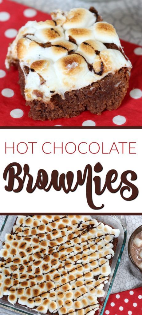 Hot Chocolate Brownies Recipe, Hot Chocolate Desserts, Hot Chocolate Brownies, Chocolate Brownies Recipe, Marshmallow Chocolate, Xmas Baking, Dinner Favorites, Hot Chocolate Cookies, Christmas Squares