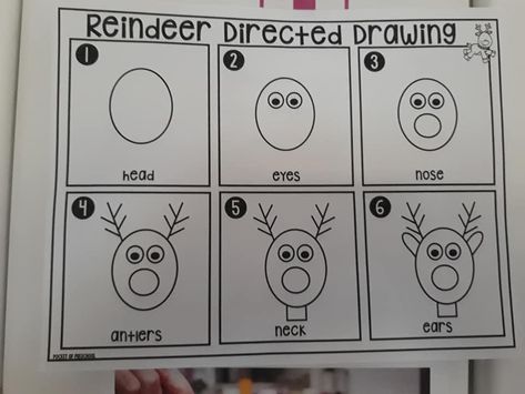 Directed Draw Reindeer, Santa Directed Drawing For Kids, Reindeer Directed Drawing, Direct Drawing, Directed Drawing Kindergarten, Christmas Lesson, Middle School Art Projects, Reindeer Craft, Preschool Planning