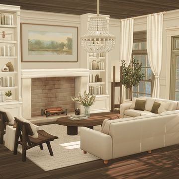 Sims 4 Back Porch Ideas, Sims 4 Houses Living Room, Sims 4 Country Living Room, Sims 4 Cc Frame Tv, Family Room Bloxburg, The Sims 4 Exterior, Sims 4 Cottage House Download, Sims 4cc House, Sims4 Ranch Cc