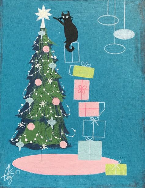 Mid Century Modern Black, Retro Vintage Christmas, Mid Century Modern Christmas, Mid Century Christmas, Vintage Christmas Tree, Noel Christmas, Vintage Christmas Cards, Christmas Illustration, Modern Christmas