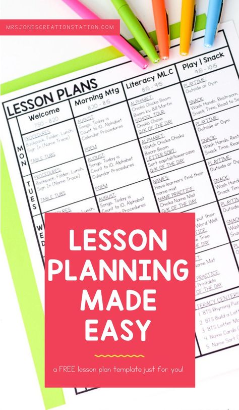 Stop piling lesson plans all over your desk! This free lesson plan template is editable for easy saving to your computer. Or print it off and put in a lesson plan binder for easy storage. Your day will be more organized and easy to follow with this free lesson plan template. #lessonplans #classroomorganization #classroom Special Ed Lesson Plan Template, Sped Lesson Plan Template, Easy Lesson Plan Template, How To Write A Lesson Plan, Lesson Plan For Elementary School, Special Education Lesson Plans Free, Preschool Planner Lesson Planning, Lesson Plan Organization Ideas, How To Write Lesson Plans