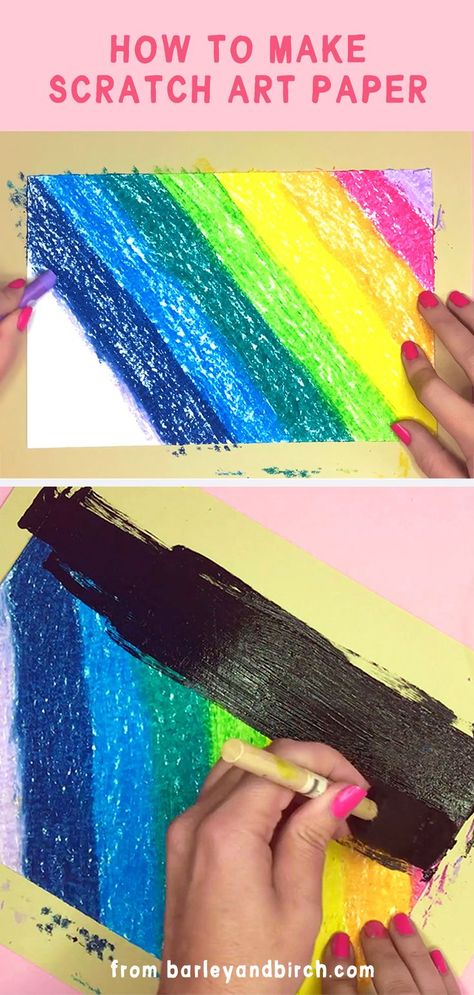 The process of making scratch art paper Diy Scratch Art, Primary School Art Lessons, Easy Kids Art Projects, Simple Paper Crafts, Scratch Paper Art, Elementary Art Classroom, Primary School Art, Abstract Art Projects, Easy Art For Kids