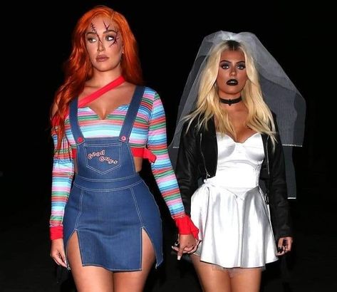 Chuckle And Tiffany Costume, 2person Halloween Costumes, Girl Chucky Halloween Costume, Halloween Costumes For Females, Hot Chucky Costume, Cute Chucky Costume, Movie Custome Ideas, Black Character Costumes, Red Head And Blonde Halloween Costumes