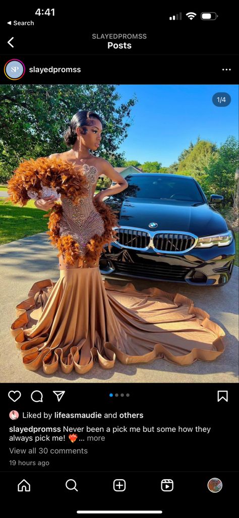 After Prom Outfit, Prom Dress Aesthetic, Brown Prom Dresses, Prom Dress Short, Dress Short Prom, Feather Prom Dress, Orange Prom Dresses, Prom Fashion, Prom Dress Trends