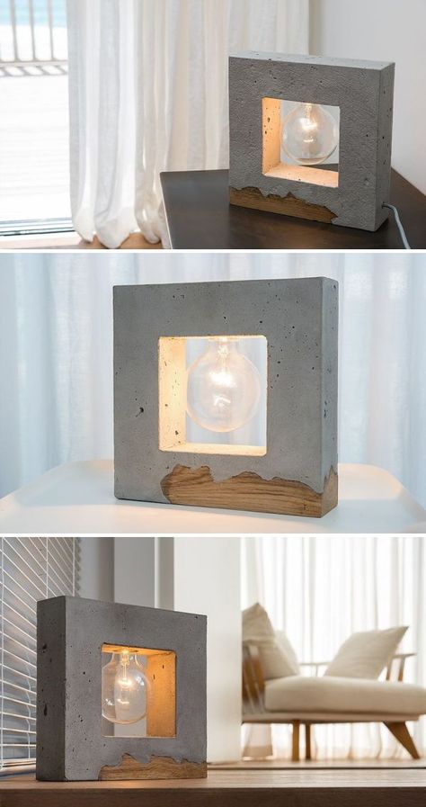 Concrete Light, Diy Projektit, Cement Diy, Concrete Diy Projects, Concrete Lamp, Concrete Furniture, Concrete Crafts, Concrete Projects, Concrete Wood