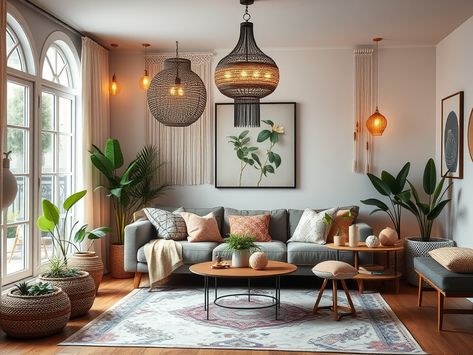 30 Modern Boho Living Room Ideas: Top Trends to Transform Your Space » Comfy Ideas Modern Boho Living Room With Fireplace, Modern Living Room Decor With Plants, Chic Living Room Ideas Modern, Cozy Moroccan Living Room, Modern Boho Living Room Gray Couch, Light Bohemian Living Room, Modern Boho Living Room Green Couch, Boho With Grey Couch, Cozy Boho Living Room Inspiration Modern