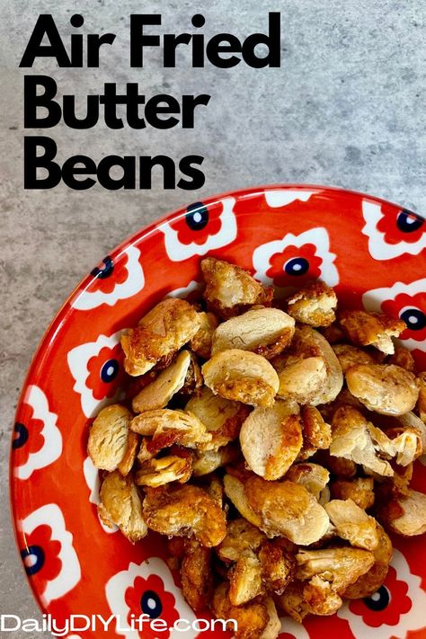 air fryer butter beans recipe - pinterest pin Air Fry Lima Beans, Air Fryer Butter Beans, Air Fried Butter Beans, Air Fried Lima Beans, Air Fried Beans, Air Fryer Beans, Canned Butter Beans Recipe, Fried Butter Beans, Airfryer Snacks