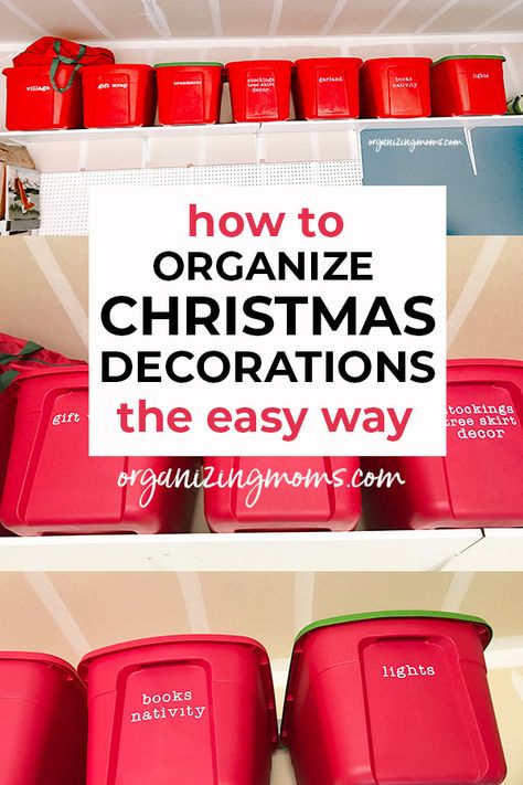 Christmas Decor Organization Ideas, Organizing Decorations Storage, Christmas Decorations Organization, Christmas Storage Ideas Organizing, Holiday Decoration Organization, How To Organize Christmas Decorations, Christmas Storage Hacks, Christmas Organization Storage, Organize Holiday Decorations