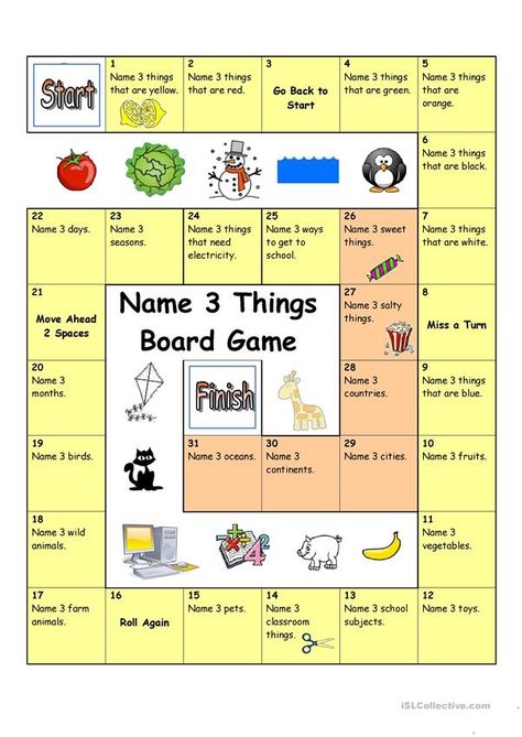 Name 5 Things Game, Esl Board Games, Ingles Kids, Portfolio Kindergarten, Speaking Games, Board Games Diy, Game Name, Esl Games, English Games